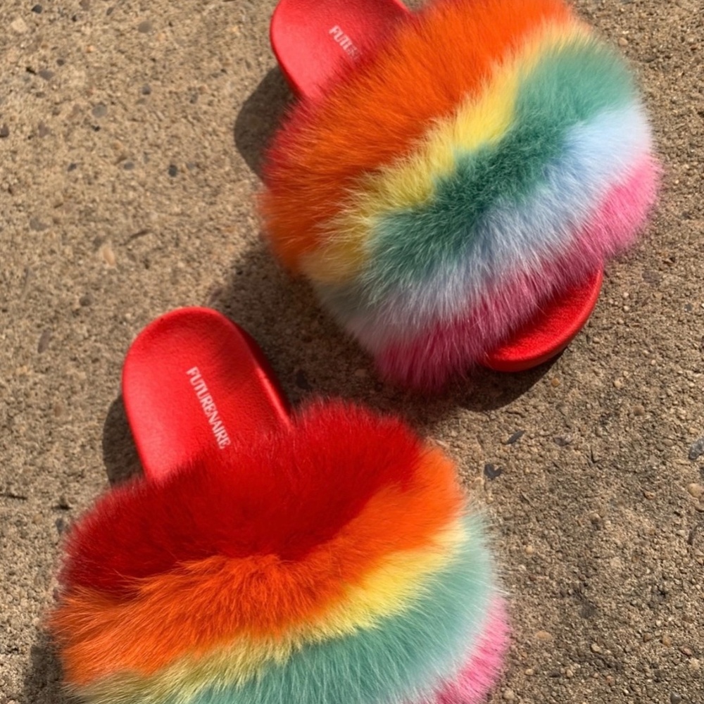 Redrainbow Real Fur Slides Sizes 5,5.5,10,10.5,11 - image 4